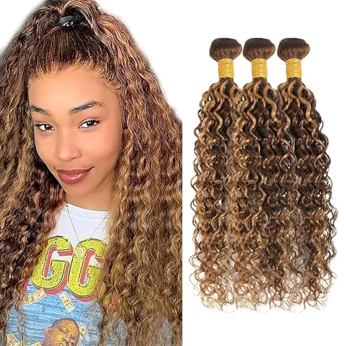 28 30 32 inch P427 Human Hair Bundles Highlight Water Wave Bundles Dark Brown Human Hair Bundle