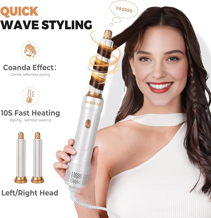 6 in ONE Blow Dryer Brush,Air Curling Iron Round Brush Blow Dryer 800W,Ionic Hair Dryer Brush for Women, Hot Air Brush Hair Styling Tools 100-120V