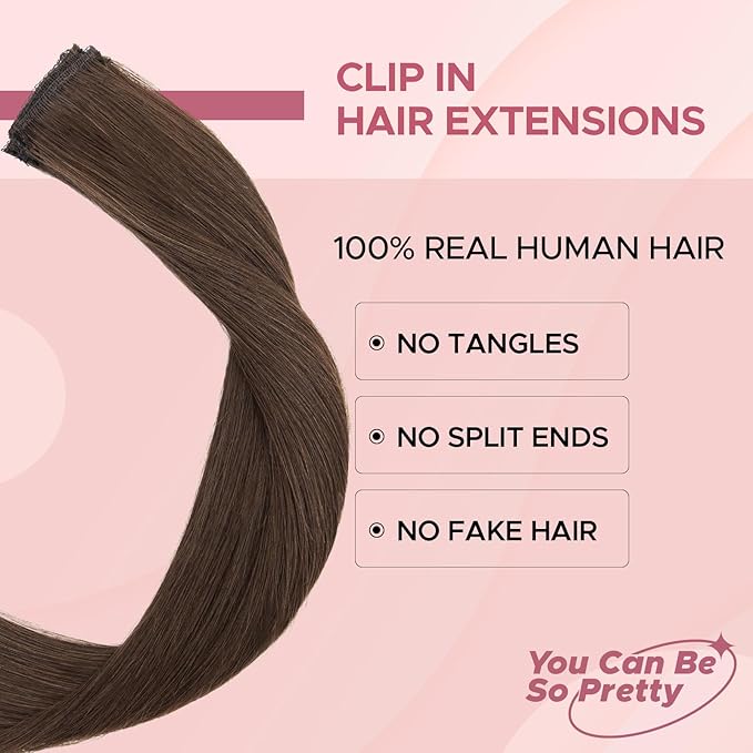 Clip in Hair Extensions Real Human Hair for Women, 12 Inch 33g 6pcs, Dark Brown, Straight - Highlight, Add Volume and Length for Daily Wear, Parties, Weddings