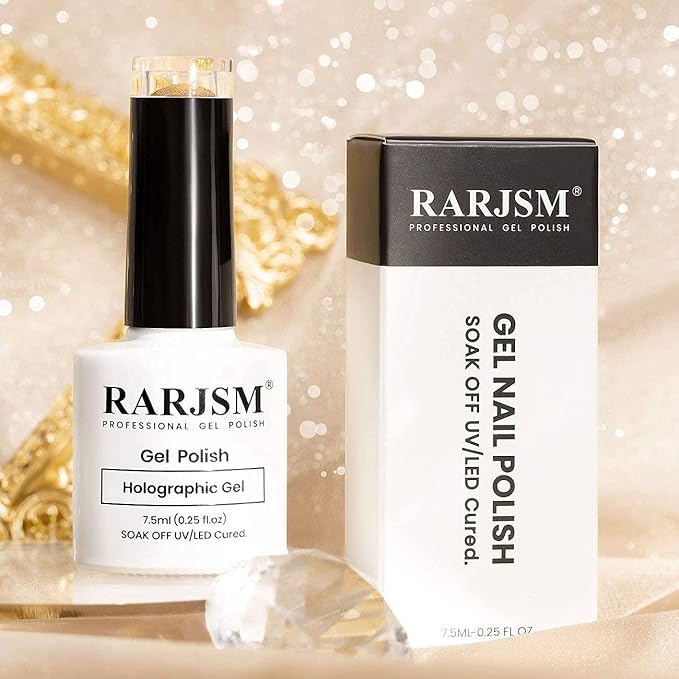 RARJSM Holographic Nail Polish Shimmer Gold Gel Polish Unicorn Effect Nail Gel 7.5ML Curing Required Nail Art Colors Home GelManicure