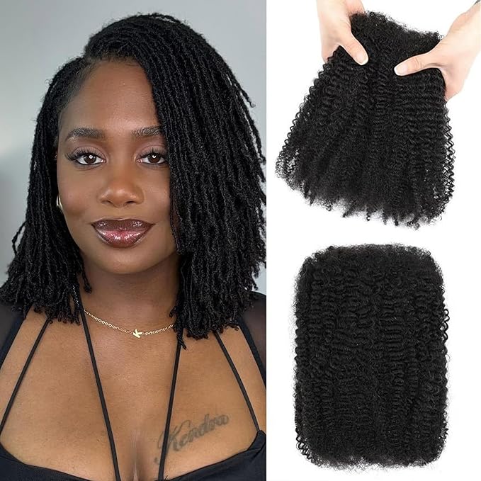 Afro Kinkys Bulk Human Hair for Braiding Afro Kinky-Curly Human Hair Bulk for Mini Twist Afro Kinky Bulk Hair for Dreadlocks Extensions Repair Locs Micro Locs Extension 14Inch(1B,35g/pack)