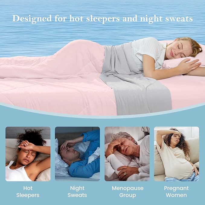 Cozy Bliss Cooling Comforter Queen Size, Cooling Blankets for Hot Sleepers and Night Sweats, Pink Gray Summer Comforter for Queen Size Bed, Breathable Soft Lightweight Silk Smooth