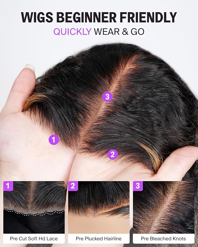 Megalook Highlight Wigs Human Hair Glueless Wear and Go 5x6 Deep Wave Human Hair Wig Pre Plucked Pre Cut Pre Bleached 210 Density Wet and Wavy Human Hair Closure Wig for Black Women 26 Inch 1B/27