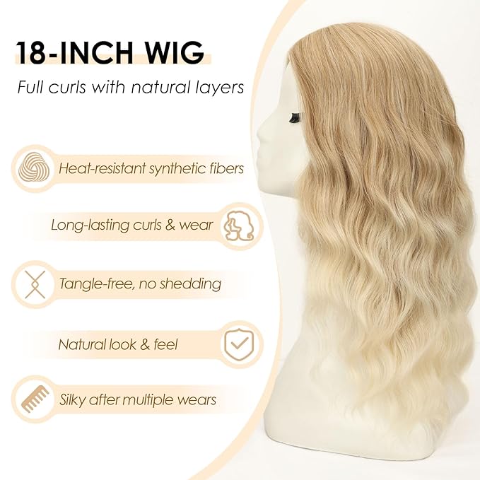 AISI HAIR Blonde Wig for Women Medium Length Wave Curly Glueless Synthetic Heat Resistant Hair Wigs for Daily Party Cosplay
