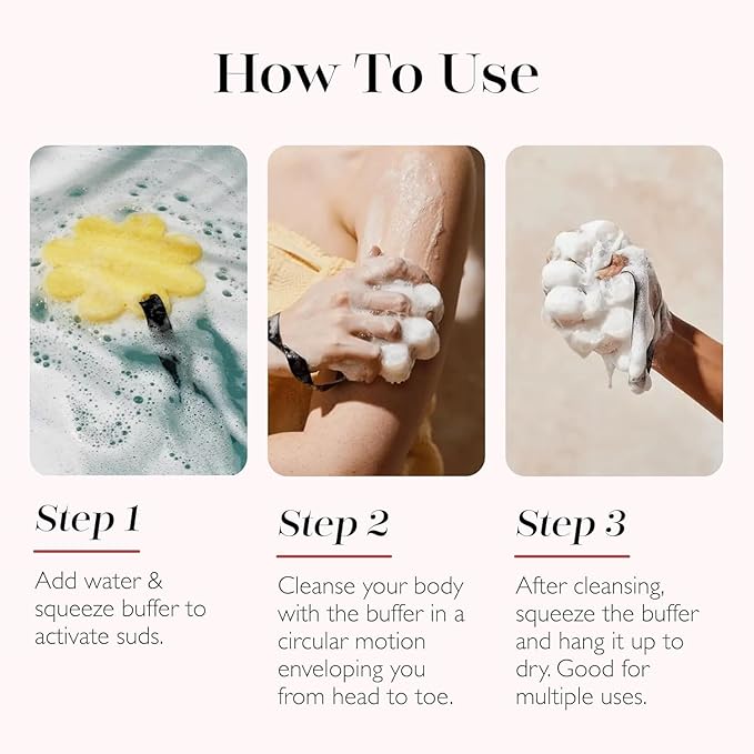 Spongelle Wild Flower Buffer Body Scrubber Bundle with Box | Bath & Shower Loofah for Women | Exfoliator with Body Wash Infused | 14+ uses (Beach Grass, French Lavender, Freesia Pear)