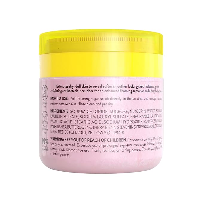 Onyx Professional Foaming Body Scrub With Brush, Rose Petals, 16oz, 2pk - Sugar Scrub Made with Shea Butter and Primrose Oil, Includes Built-in Scrubber