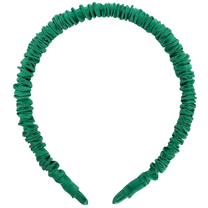 Mulberry Park Silks 100% Pure Silk - 19 Momme Skinny Scrunched Headband, 1 Pack - Prevents Frizz, Reduces Breakage, Gentle On All Hair Types, Hair Accessories - Skinny Scrunched Headband - Emerald