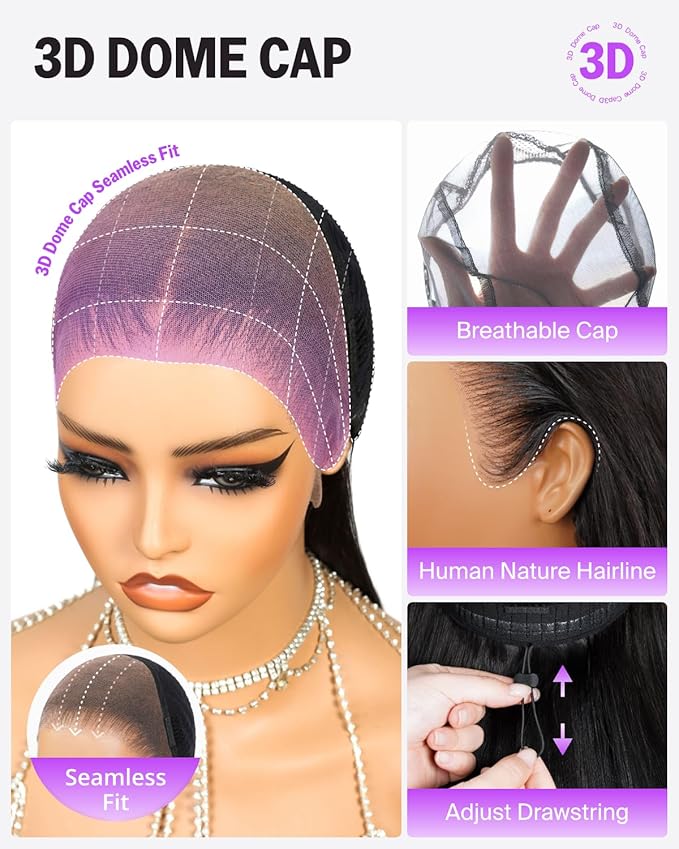 13x6 HD Lace Front Wigs Human Hair Glueless Pre Plucked Ear to Ear Bleached Knots 220% Density Straight Drawstring Wig 24 Inch