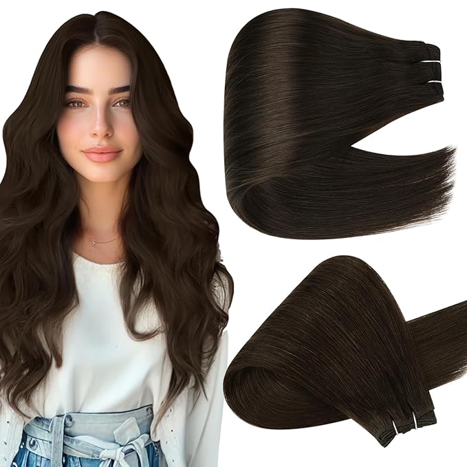 Full Shine Sew In Hair Extensions Real Human Hair Color Dark Brown Hair Extensions Sew In Weft Extension For Thick Hair 120G 18 Inch Remy Weft Hair