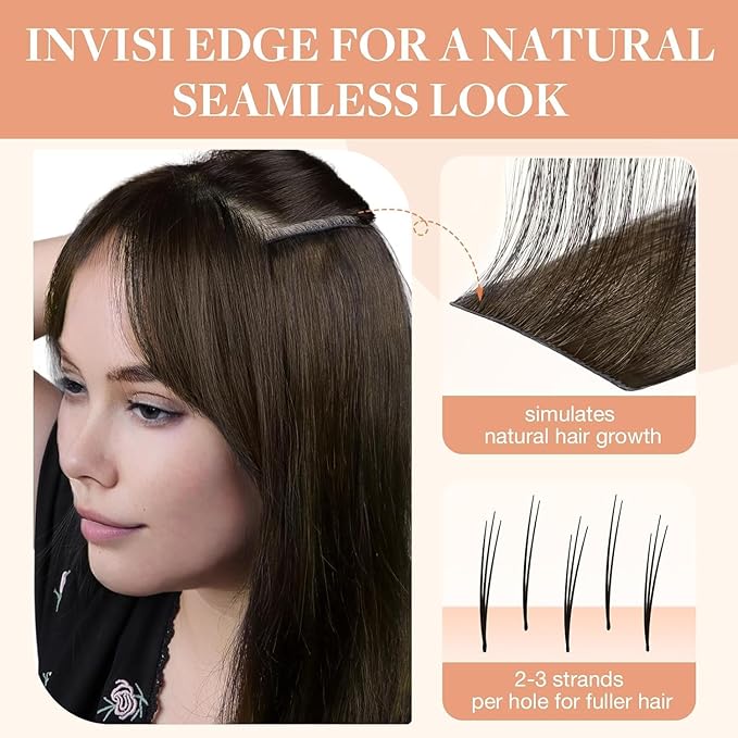 GOO GOO Invisi Edge Clip in Hair Extensions 18inch 140g 7Pcs Injected Seamless PU Clip in Hair Extensions, Virgin Real Human Hair, 4/27/4 Balayage Chocolate Brown to Caramel Blonde