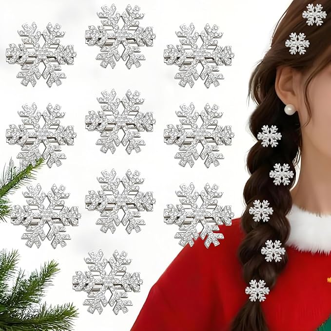 Christmas Hair Accessories for Women 10 Pcs Snowflake Hair Clips for Princess Christmas Hair Clips Snowflake Hair Accessories