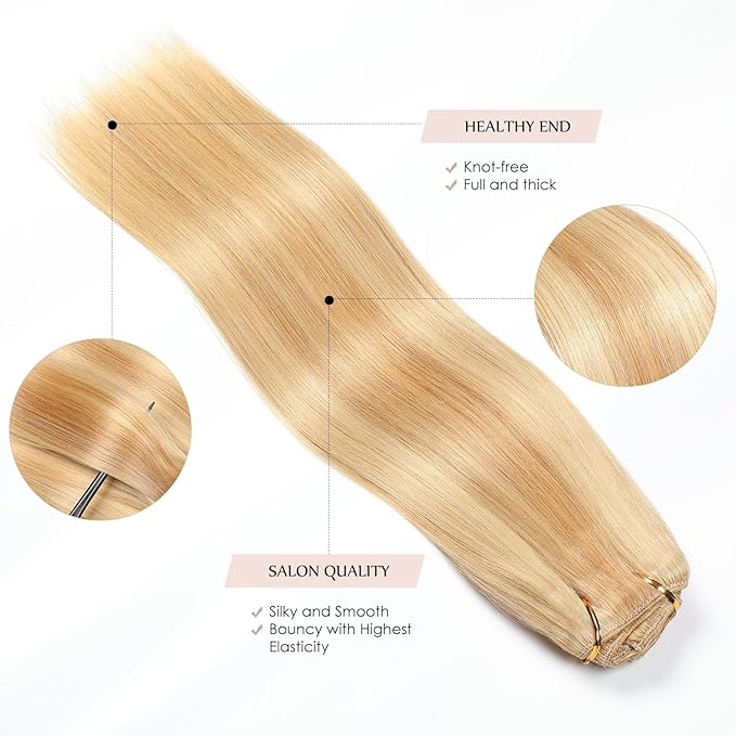 Sisily Clip in Hair Extensions Real Human Hair, 20 inch 160g, Blonde, 100% Brazilian Remy Human Hair Clip in Extensions Soft Straight 7pcs Per Set with 16 Clips Double Weft