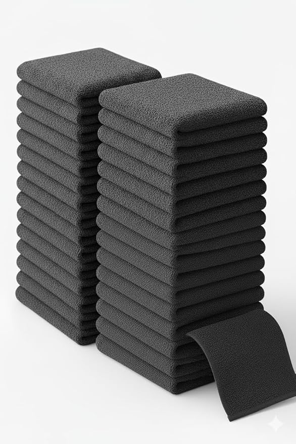 BIOLINEN Cotton Washcloth Towel Set, 12"x12", Pack of 24, Ultra Soft, 100% Cotton, Multi-Purpose Rags (Grey, 12 x 12-24 Pack)