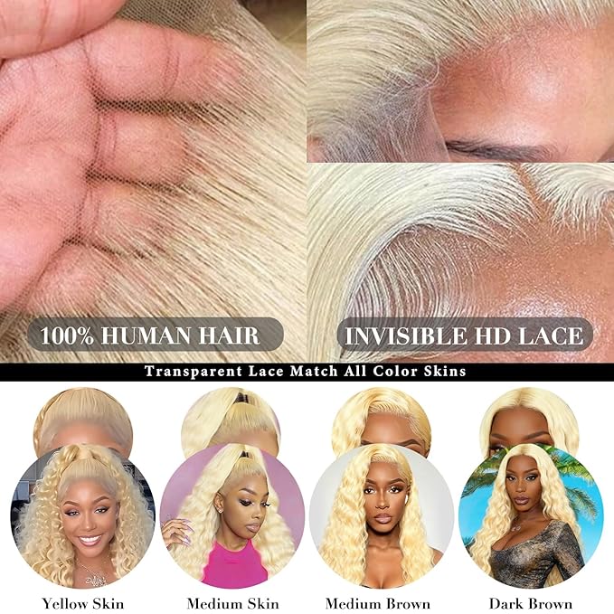 20 Inch 13x6 Lace Front Wigs Human Hair 613 Deep Wave Blonde 13x6 HD Lace Front Wigs Human Hair 200% Density Pre Plucked with Baby Hairs Wigs For Women Female