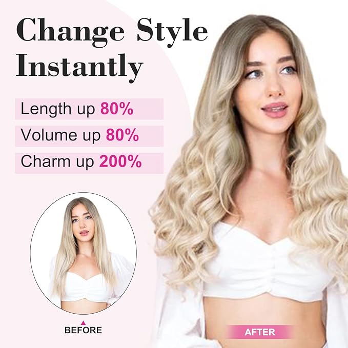 REECHO 14" 1-Pack 3/4 Full Head Curly Wavy Clips in on Synthetic Hair Extensions HE008 Hairpieces for Women 5 Clips 3.6 Oz per Piece - Natural Black