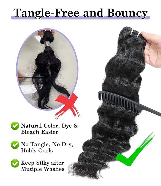 FASHION PLUS Raw Human Hair Bundles, Loose Deep Wave Bundles Human Hair 22 22 22 Inch Loose Wave Hair 3 Bundles 100% Real Raw Human Hair Bundles Thick and Soft, Triple Lifespan