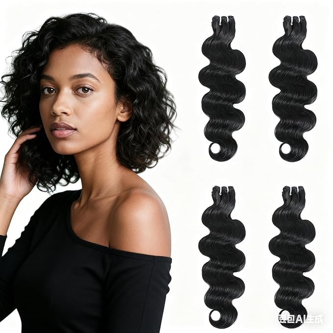 12A Brazilian Virgin Human Hair Body Wave 4 Bundles (14-14-16-16 Inch) – Unprocessed, Natural Black, Quick Weave for Occasion & Daily Looks