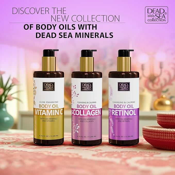 Dead Sea Collection Retinol Body Oil for Dry Skin – Moisturizing & Hydrating Skin Oil with Vitamin E & Blend of Almond, Grape, Olive, Wheat Germ Oil – Nourishing Skincare – 6.76 oz