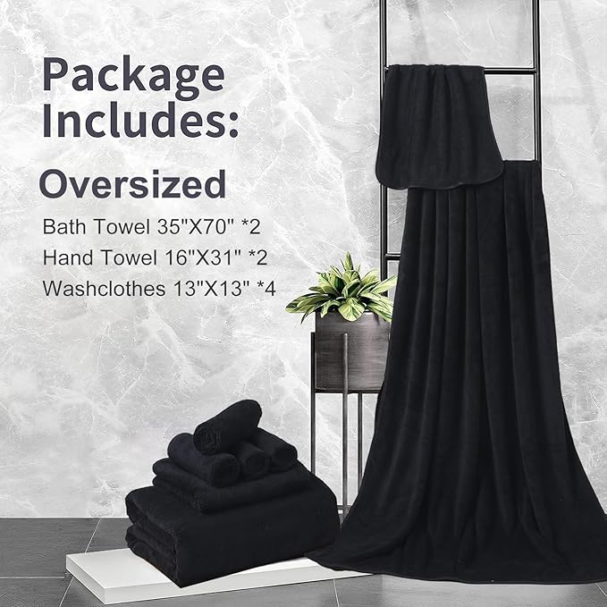 Black Bath Towels Set of 8, Quick Dry Ultra Soft Bath Sheets, 2 Large 35x70 Inch/2 Hand/4 Washcloths, Absorbent Shower Towels for Bathroom Hotel Spa