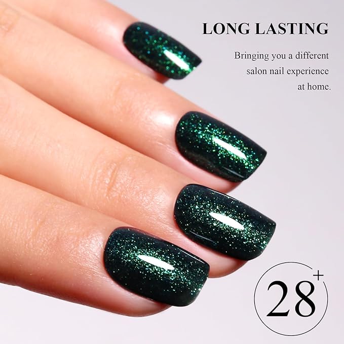 Imtiti Glitter Gel Nail Polish, 1Pcs Dark Night Starlight Green Gel Polish Sparkle Green Soak Off UV LED Gel Polish, Nail Art Starter Manicure Salon DIY at Home for Women (0.34 Fl Oz-1927)