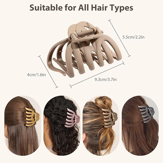 Shinowa 4 Pack Hair Claw Clips, Large Hair Clips Set for Thick Hair, 4 Neutral Colors Octopus Thick Hair Claws for Women, Non-slip Claws Jaw Clips Set Strong Hold for Girls Long Hair, Set C