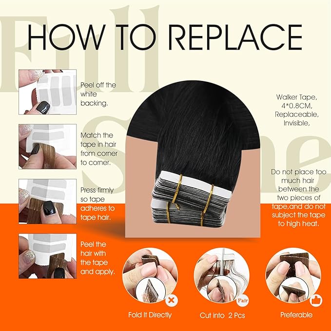 Full Shine Straight Tape in Hair Extensions Human Hair Color 1B Off Black Tape in Extensions 24Inch Brazilian Remy Skin Weft Seamless Invisible Extension for Daily Office Look 100G 40Pcs
