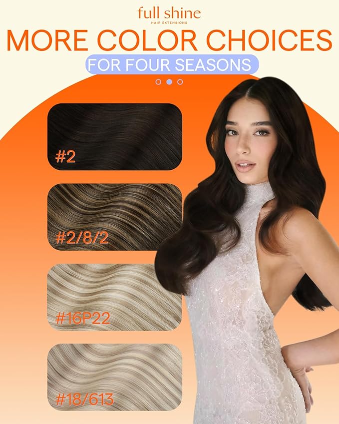 Full Shine Invisi Edge Clip in Hair Extensions Dark Brown Invisi Edge Seamless Human Hair Clip ins Injected Clip ins Add Volume for Long Hair 22 Inch 6 PCS 120G