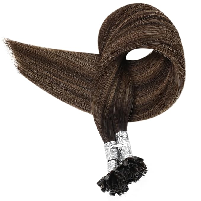Full Shine Keratin U Tip Hair Extensions Human Hair Balayage Brown U Tip Hair Extensions Real Human Hair 14 Inch Natural Human Hair Straight Remy Hair 40 Grams add Volume