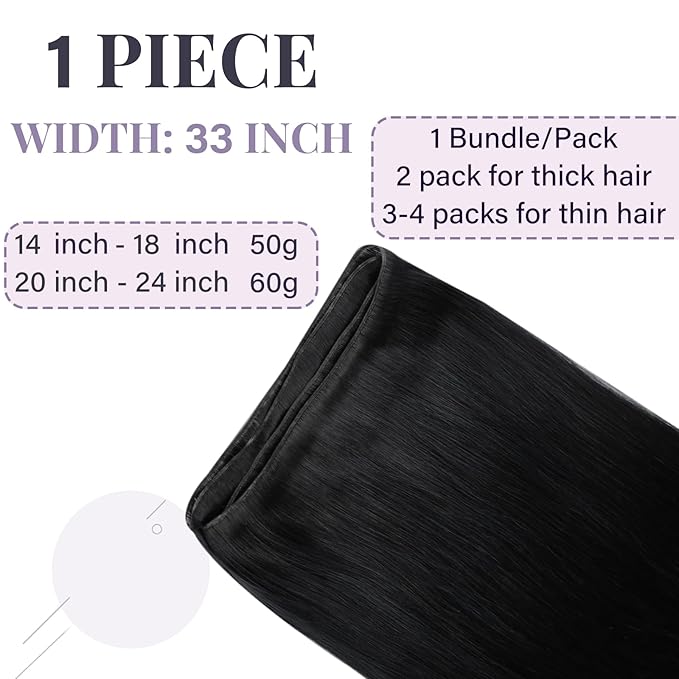 Fshine Genius Weft Real Human Hair Extensions Jet Black Sew in Human Extensions 18 Inch 50g Natural Genius Weft Hair Bundle One Piece