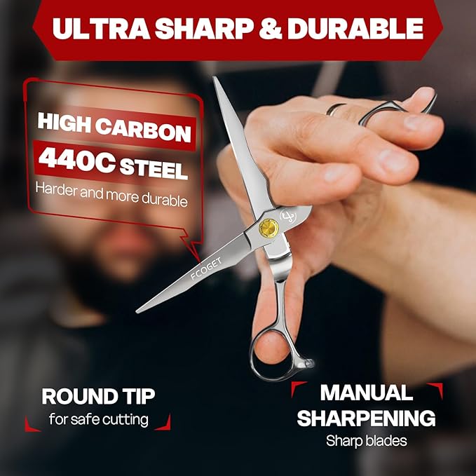 Hair Scissors Professional Hair Cutting Shears Right Hand - 6.8" Barber HIGH-END Extremely Sharp Haircut Scissors Professional Hairdressing Shears 440C Stainless Steel for Salon Home Stylists Silver