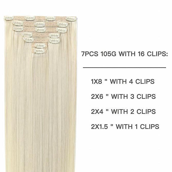 Blonde Hair Extensions Real Human Hair 14 Inch Platinum Blonde Remy Clip in Hair Extensions Lace Weft Clip in Human Hair Extensions for Women #60 7Pcs105G