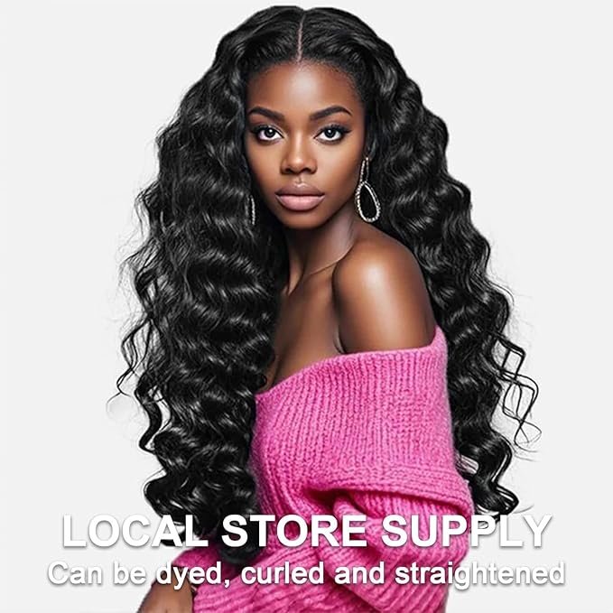 FASHION PLUS Loose Wave Lace Front Wigs Human Hair 220% Density Loose Wave Wig 13x4 HD Regular Lace Frontal Wig Loose Deep Wave 24 Inch 15A Glueless Wigs Human Hair Pre Plucked for Women