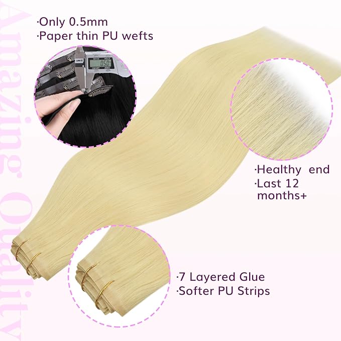IDN BEAUTY Seamless Clip In Hair Extensions Human Hair, 110g 24 Inch, 613 Blonde Straight Remy Hair Seamless Clip Ins For Black Women PU Weft Invisible Edge 7pcs Thick Enhancement