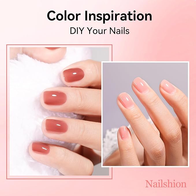 Jelly Nail Polish Set, 6 Colors Sheer Nude Nail Polish Set Pink Jelly Nude Rose Pink Brown Quick Dry Fall Winter Nail Art DIY at Home Manicure Gift for Women Girls