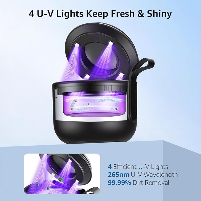 Ultrasonic Retainer Cleaner Machine: 48kHz Rechargeable Cordless Denture Cleaner - Waterproof Ultrasonic Jewelry Cleaner - 200ML Dental Cleaning Pod for Mouth Guard, Aligner, Brown