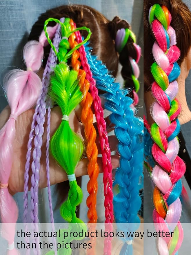Colorful Hair Extensions for Braids Ponytail Extension 2 Packs, 20 inch Crazy Hair Day Accessories for Women, DIY Festival Wacky Rave Braids,Tinsel Mixed