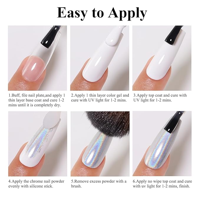 Imtiti Rose Gold Chrome Nail Powder Kit,1g Pink Meatllic Mirror Effect Powder with 10ml White Color Gel Polish Metal Nail UV DIY Kit
