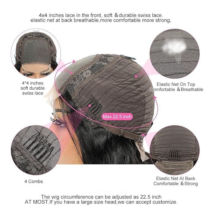 IUPin 4×4 Bob Wig Human Hair Body Wave Lace Front Wigs Human Hair for Women HD Lace Closure Wigs Glueless Human Hair Pre Plucked 200 Density Natural Hairline Short Bob Wigs Human Hair 16 inch