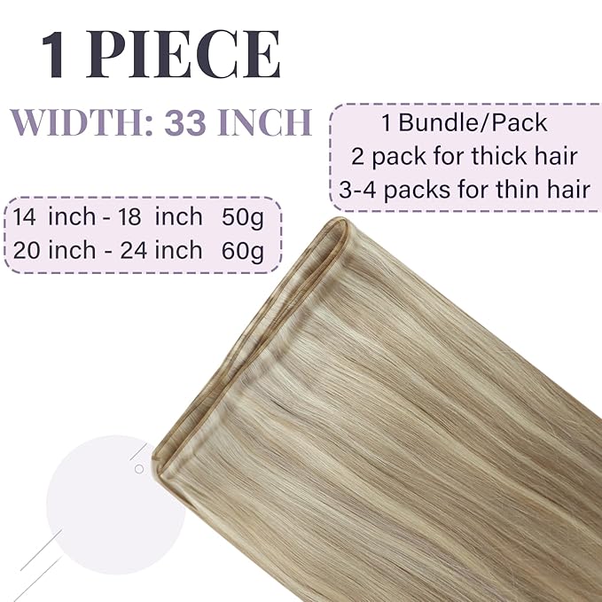 Fshine Hand Tied Genius Weft Real Human Hair Genius Weft Ash Blonde Highlight Platinum Blonde Sew in Real Human Hair Extensions for Women Natural 24 Inch 60g