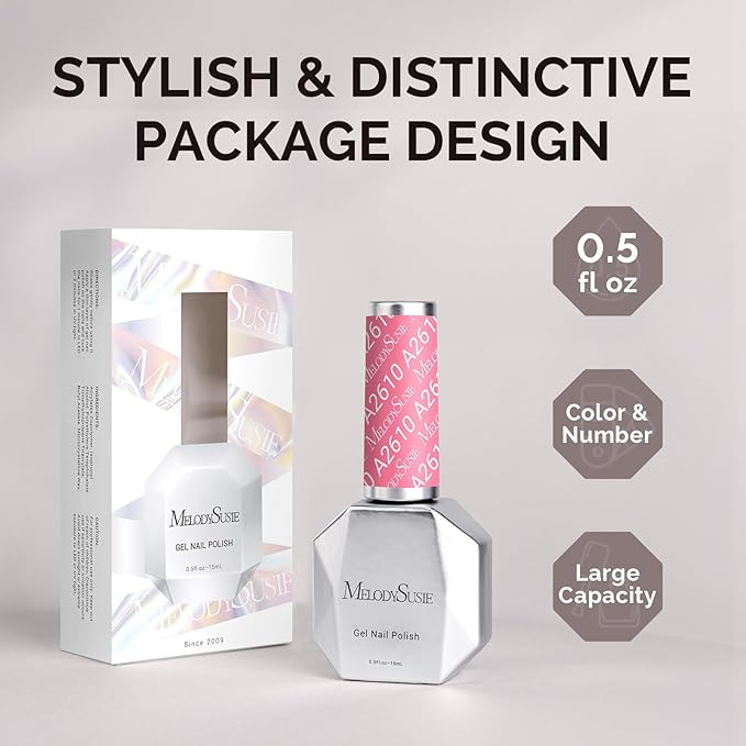 MelodySusie 0.5fl oz Strawberry Pink Gel Nail Polish, Nails Soak Off UV LED Pink Gel Polish Gift for Women Nail Art Manicure Salon DIY Nail Design Decoration at Home-A2610