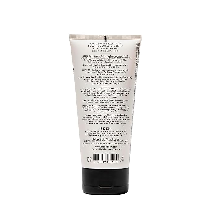 SEEN Curly Creme, Fragrance Free - Non-Comedogenic & Curl Defining Styling Hair Cream- Anti Frizz- Heat Protectant- Safe for Sensitive Skin