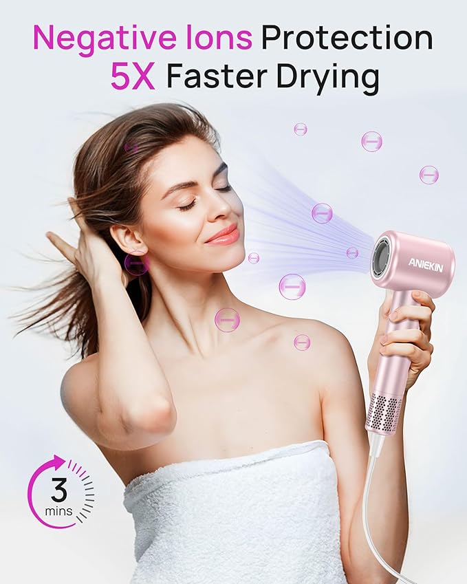 Hair Dryer, High-Speed Ionic Low Noise Blow Dryer for Fast Drying, Birthday Christmas Gifts for Women Men Mom Dad, Thermo-Control Quiet Compact Hair Blow Dryer for Travel Salon, Babypink