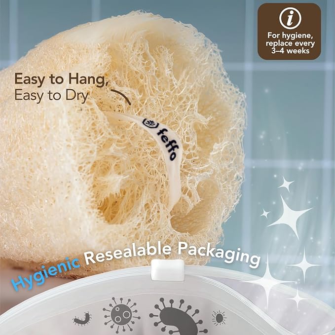 Loofah Sponge for Body Scrub, Exfoliating Body Scrubber & Shower Sponge Shower Scrubber, Loofah for Women and Men, Exfoliating Washcloth Alternative (2 Count, 1 Pack, Natural Cut)
