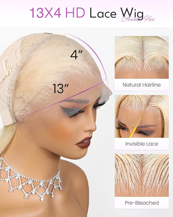 Arabella 613 Lace Front Wig Human Hair 13x4 Blonde Wig Human Hair 230% Density Straight 613 Frontal Wig Pre Plucked With Baby Hair (16inch, 613 blonde straight wig)