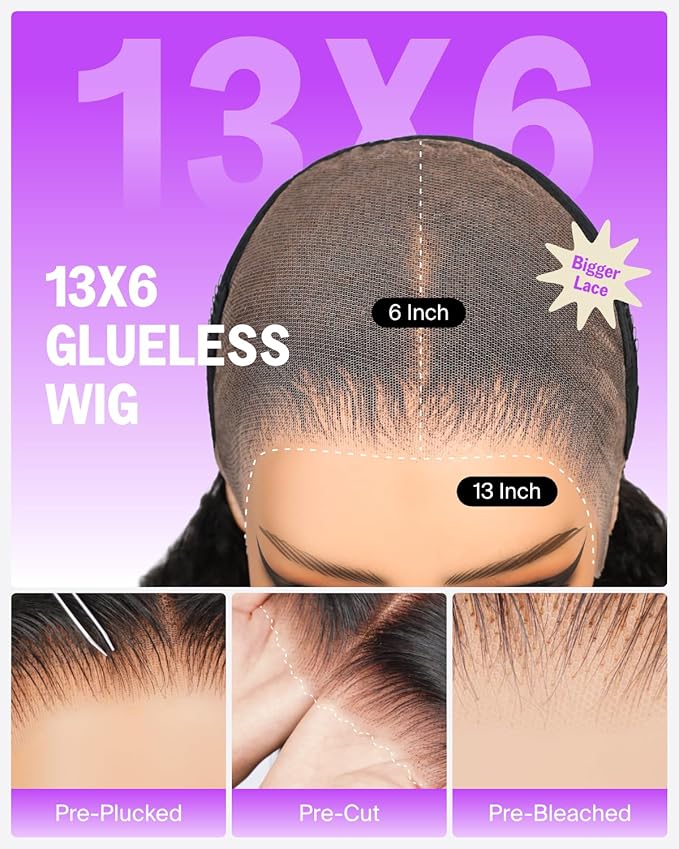 13x6 Three-Go™ Glueless Water Wave Lace Front Wigs Human Hair Pre Plucked Pre Cut 220% Density Ear-to-Ear Frontal Deep Curly Human Hair with Drawstring Wig 20 Inch