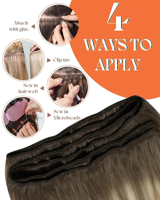 Sunny Hair Human Hair Extensions Sew in Ombre Blonde Weft Hair Extensions Human Hair Light Brown Roots to Platinum Blonde Hair Extensions Sew in Real Human Hair Bundle for Short Hair 14inch 70g
