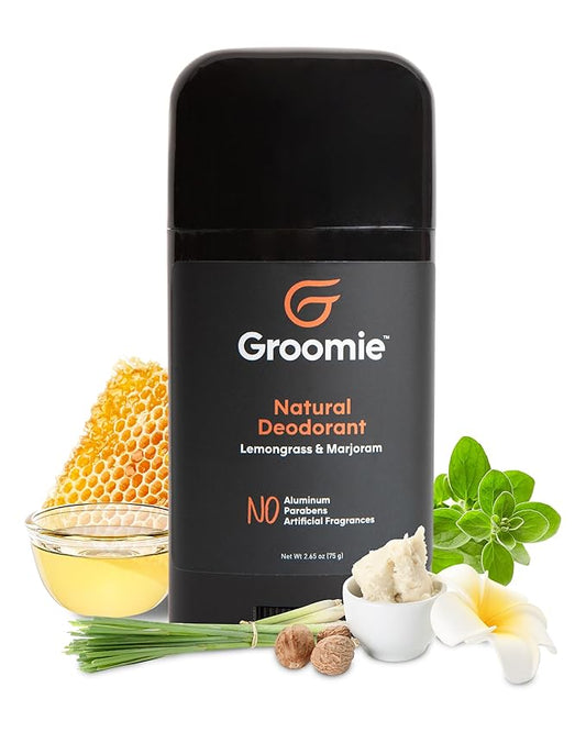 Groomie Aluminum-Free Natural Deodorant for Men & Women, Lemongrass & Marjoram - All-Natural Premium Deodorant & Antiperspirant - Odor-Free & Non-Toxic Deo, Hypoallergenic Suitable for All Skin Type