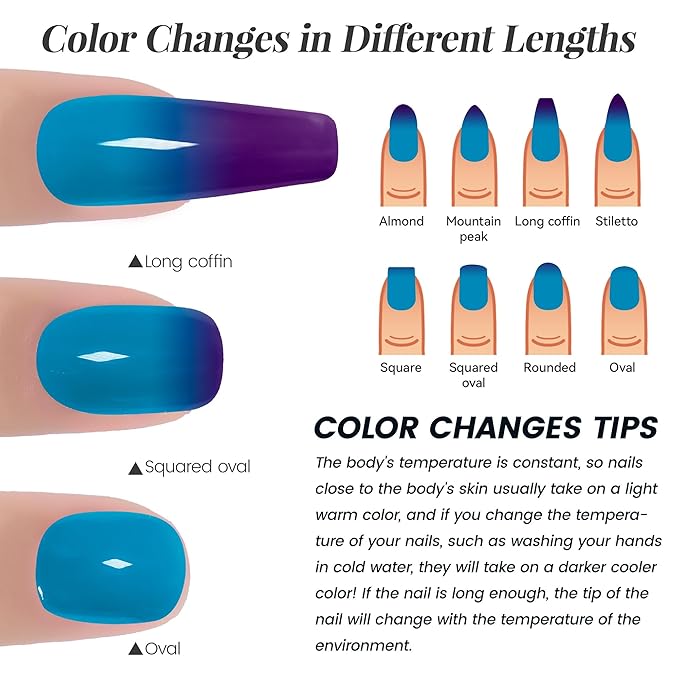 YTD Likomey Color Changing Gel Nail Polish,15ml Deep Purple To Turquoise Green Mood Temperature Change Colors,Thermal Ombre Home Salon Fall Winter Manicure UV Nail Gel,WB421