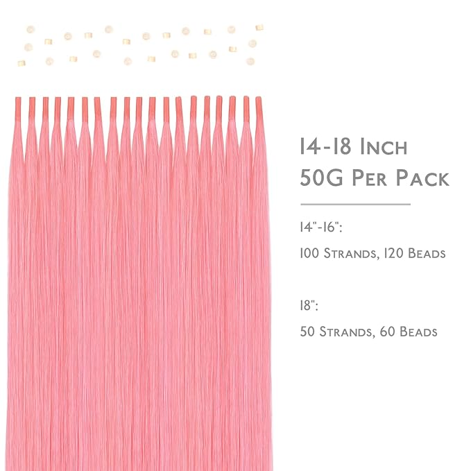 WENNALIFE I Tip Hair Extensions Human Hair, 50g 100s 16 Inch Peach Pink Remy Itip Human Hair Extensions Invisible Itips Straight I Tips Fusion Extensions Real Human Hair