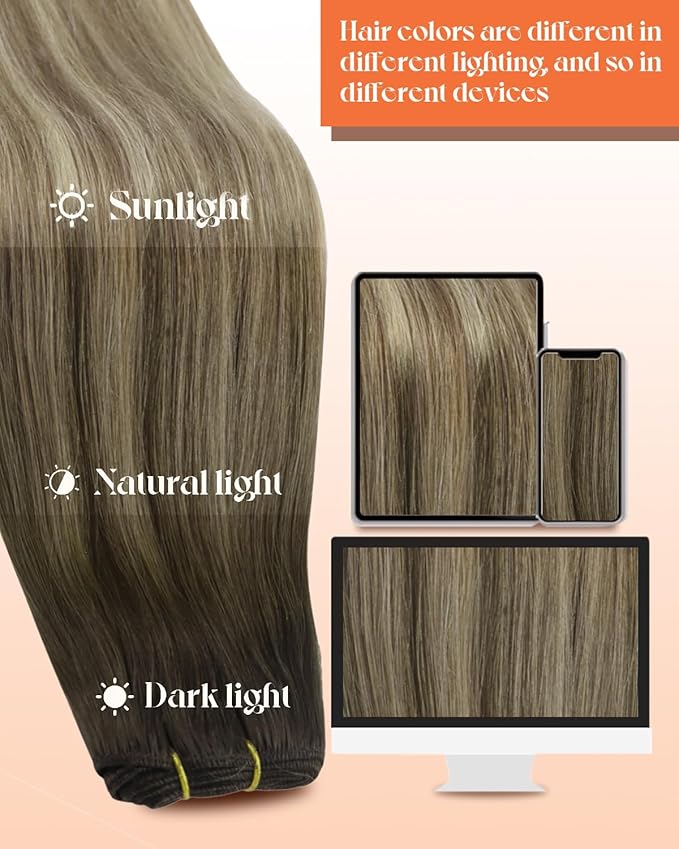 Sunny Hair Weft Hair Extensions Human Hair 22inch Sew in Hair Extensions Real Human Hair Dark Brown Roots to Golden Brown Balayage Blonde Hand Tied Wefts Human Hair Long Straight Hair 100g